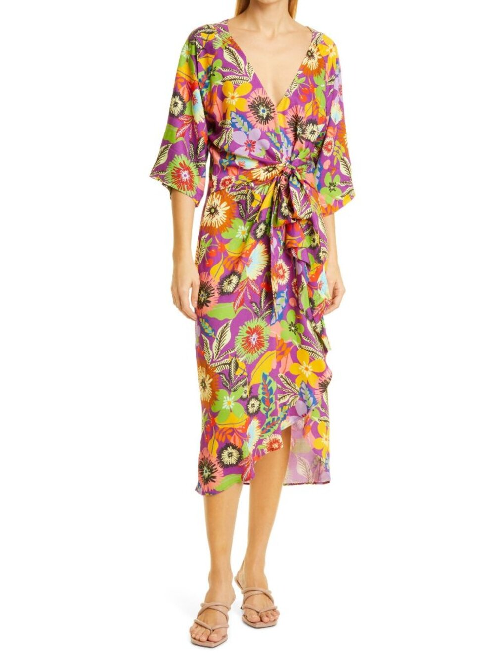 🆕LE SUPERBE Floral Muse Asymmetric Tie Front Midi Dress 8